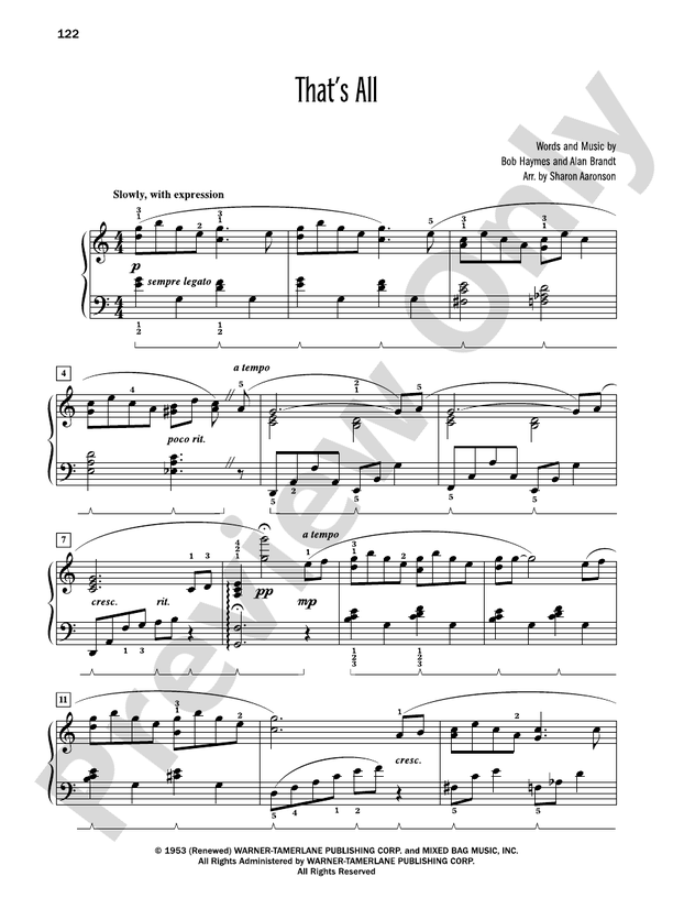 That's All (from "Tootsie") - Piano Solo (Digital Download)