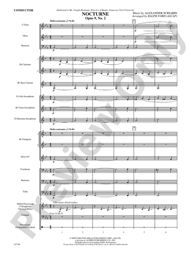 Nocturne (Opus 9, No. 2) - Concert Band Conductor Score & Parts (Digital Download)