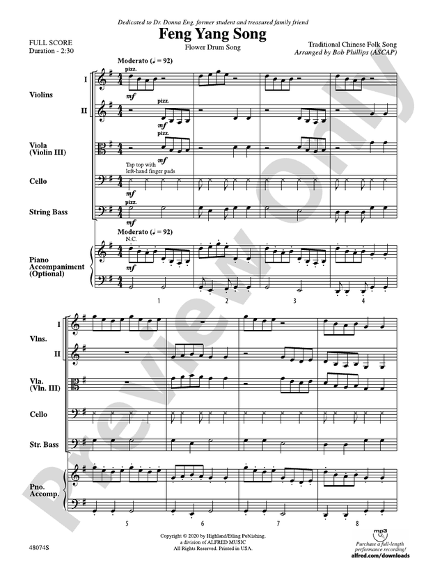 Feng Yang Songs/SIS - String Orchestra Conductor Score & Parts (Digital Download)