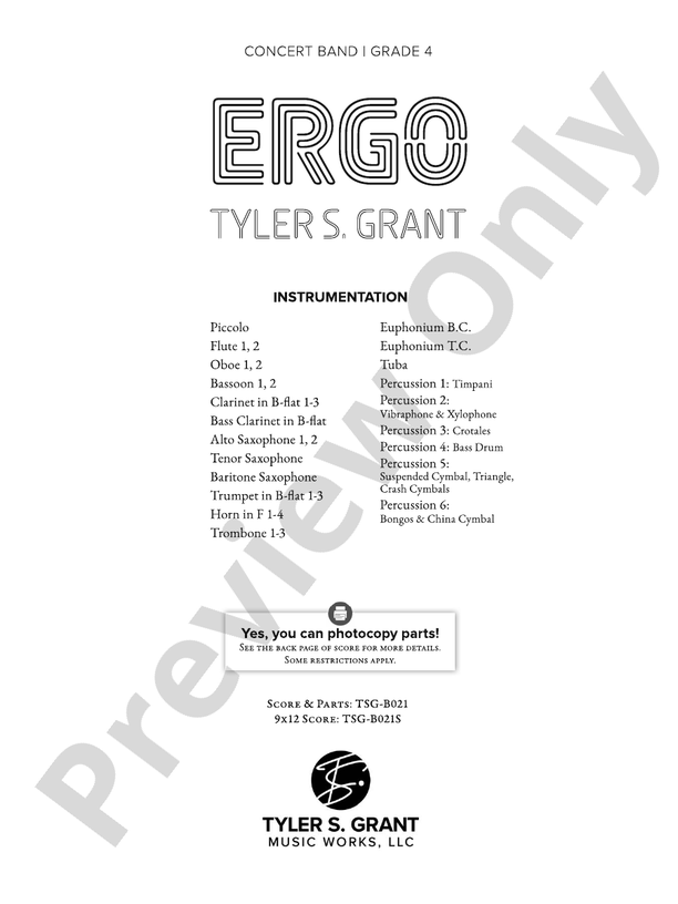 Ergo - Concert Band Conductor Score & Parts (Digital Download)