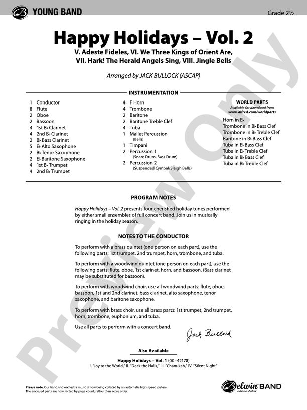 Happy Holidays---Vol. 2 - Concert Band Conductor Score & Parts (Digital Download)
