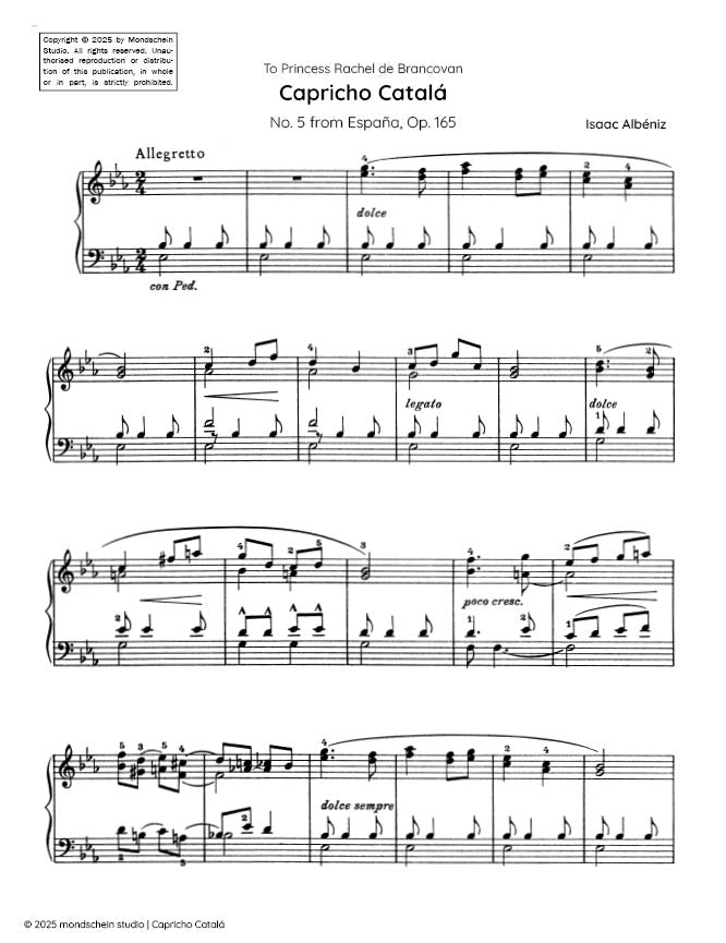 Albeniz - Capricho Catala, Op. 165 No. 5 - Mondschein Studio - Piano (Digital Download)