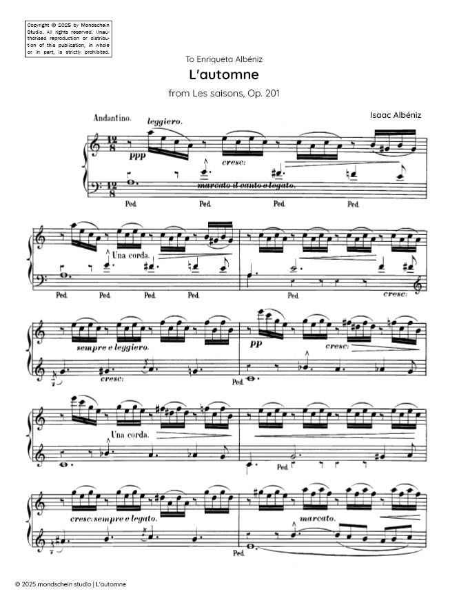 Albeniz - L'automne from Les saisons, Op. 201 - Mondschein Studio - Piano (Digital Download)