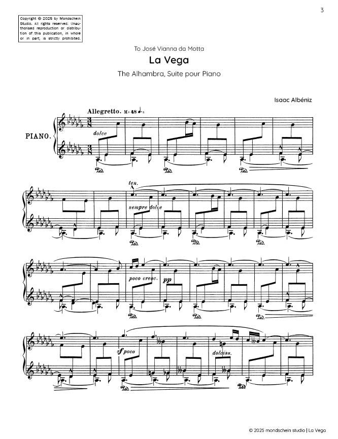 Albeniz -  La Vega from The Alhambra, Suite for Piano - Piano (Digital Download)