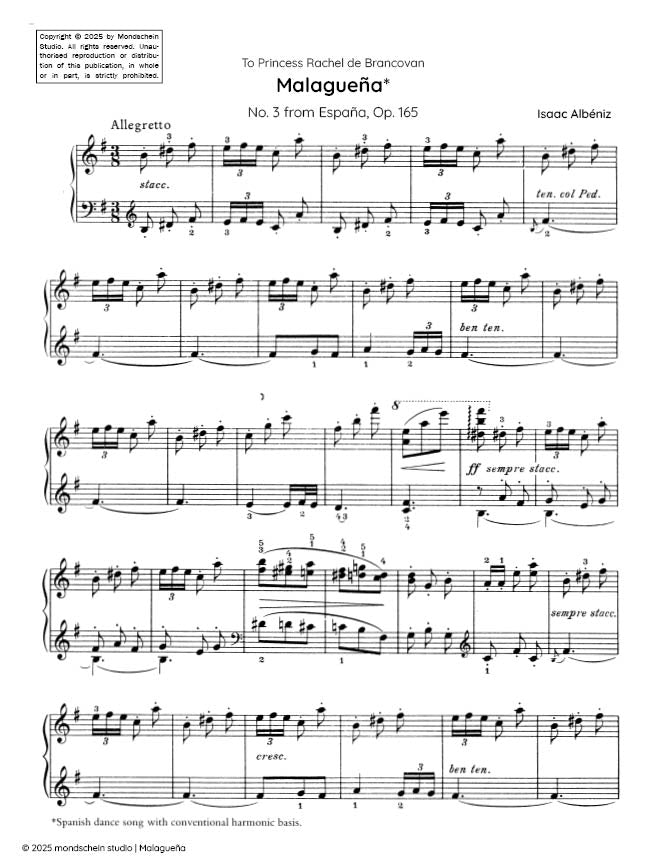 Albeniz - Malaguena, Op. 165 No. 3 - Mondschein Studio - Piano (Digital Download)