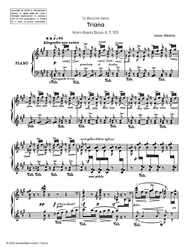 Albeniz -  Triana from Iberia Book II, T. 105 - Piano (Digital Download)