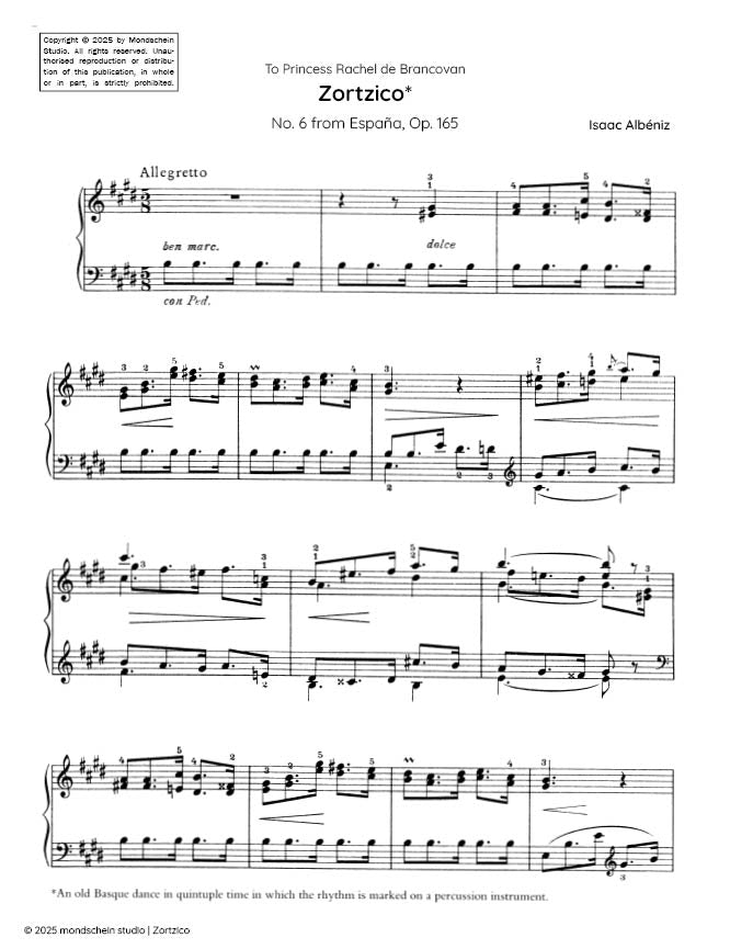 Albeniz - Zortzico, Op. 165 No. 6 - Mondschein Studio - Piano (Digital Download)