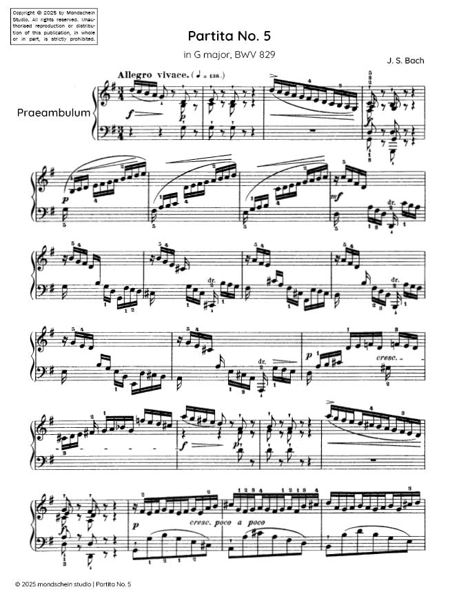 Bach - Partita No. 5 in G major, BWV 829 - Mondschein Studio - Piano (Digital Download)