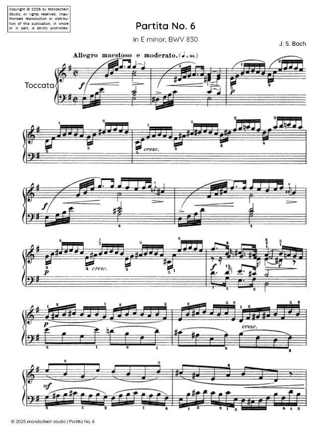 Bach - Partita No. 6 in E minor, BWV 830 - Mondschein Studio - Piano (Digital Download)