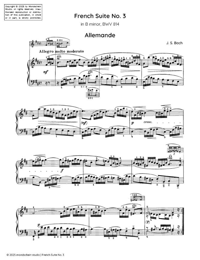Bach - French Suite No. 3 in B minor, BWV 814 - Mondschein Studio - Piano (Digital Download)