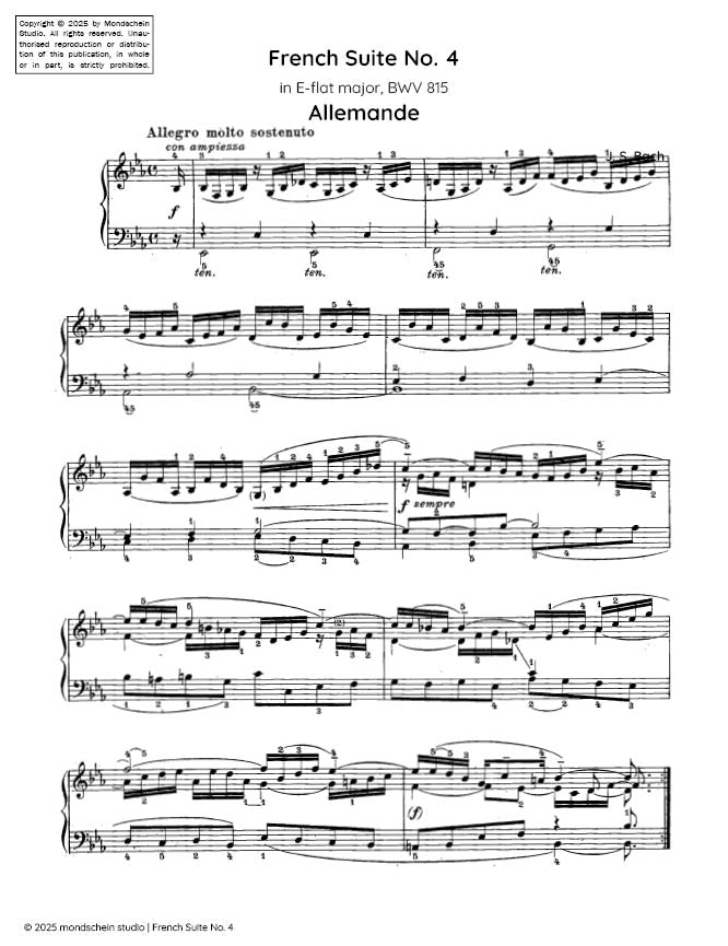 Bach - French Suite No. 4 in E-flat major, BWV 815 - Mondschein Studio - Piano (Digital Download)