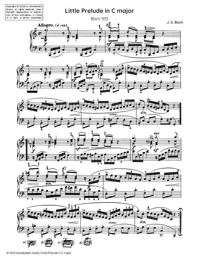 Bach - Little Prelude in C major, BWV 933 - Mondschein Studio - Piano (Digital Download)