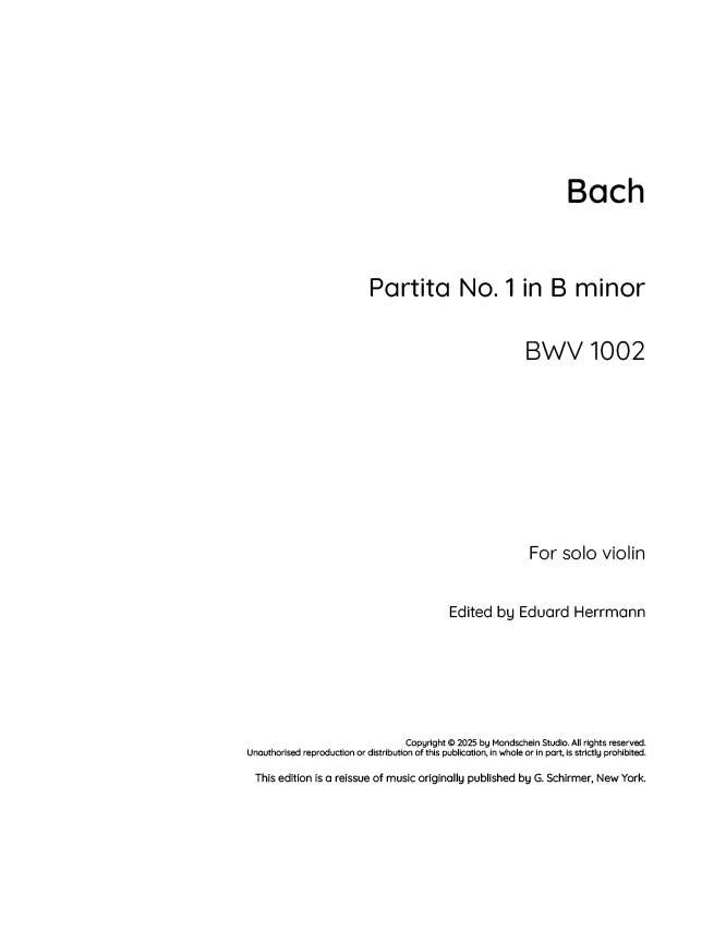 Bach - Partita No. 1 in B minor for Solo Violin, BWV 1002 - Violin (Digital Download)