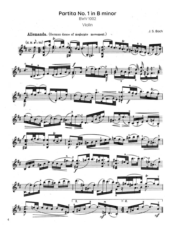 Bach - Partita No. 1 in B minor for Solo Violin, BWV 1002 - Violin (Digital Download)