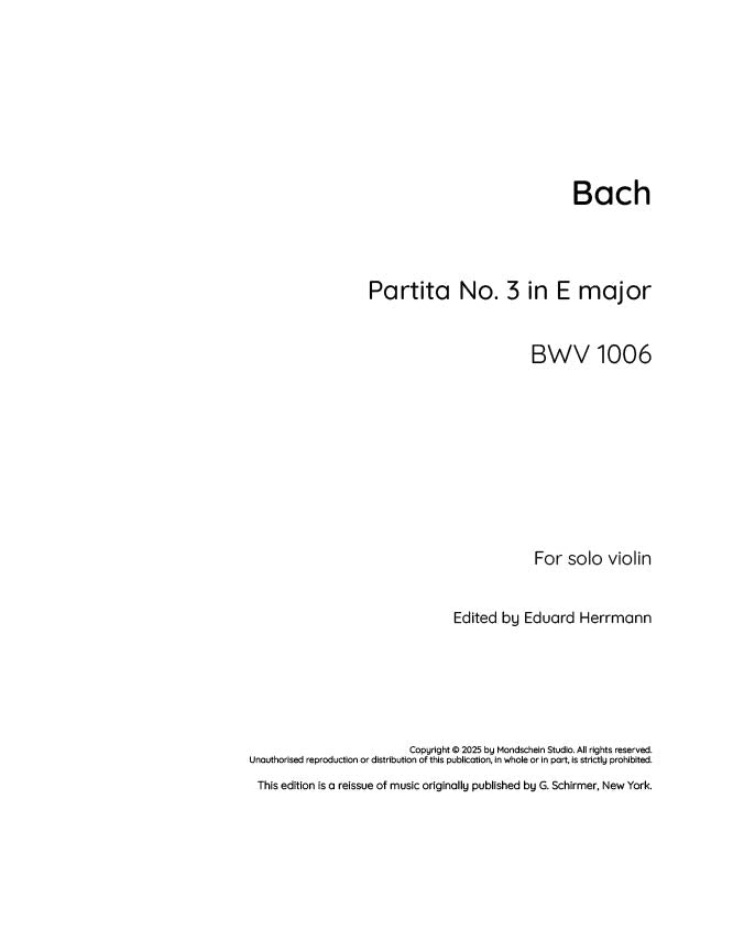 Bach - Partita No. 3 in E major for Solo Violin, BWV 1006 - Violin (Digital Download)