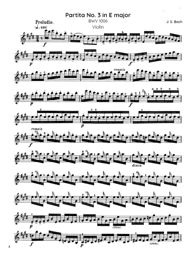 Bach - Partita No. 3 in E major for Solo Violin, BWV 1006 - Violin (Digital Download)
