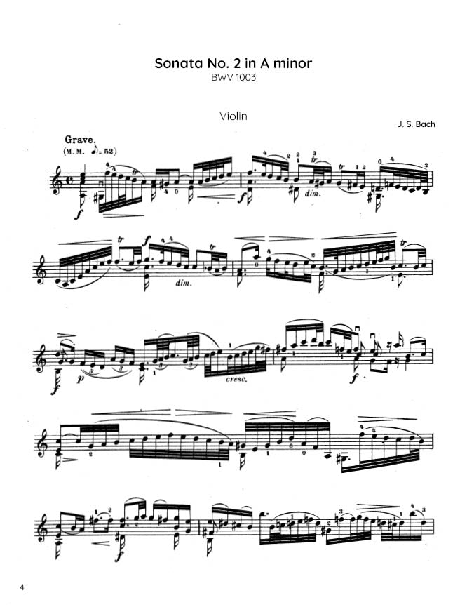 Bach - Sonata No. 2 in A minor for Solo Violin, BWV 1003 - Violin (Digital Download)