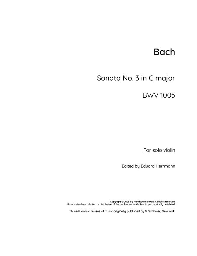 Bach - Sonata No. 3 in C major for Solo Violin, BWV 1005 - Violin (Digital Download)