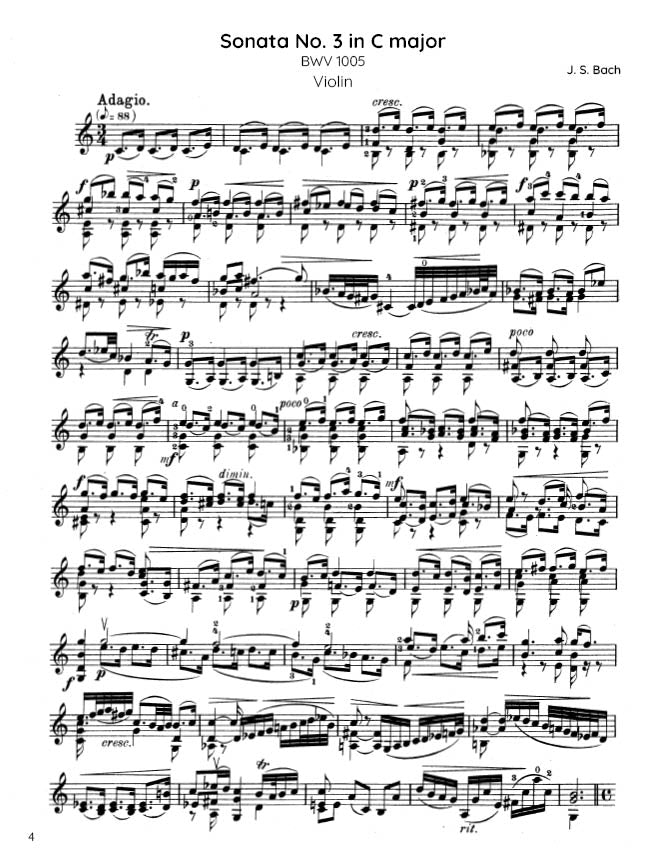 Bach - Sonata No. 3 in C major for Solo Violin, BWV 1005 - Violin (Digital Download)