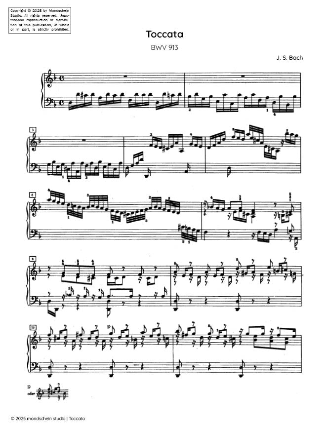 Bach - Toccata in D minor, BWV 913 - Mondschein Studio - Keyboard (Digital Download)