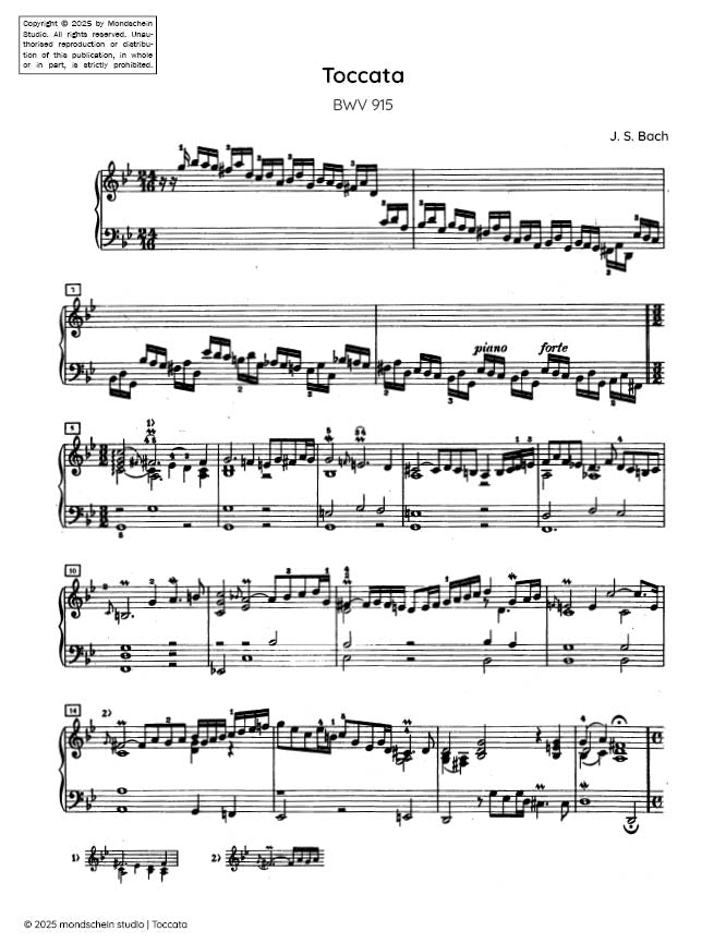 Bach - Toccata in G minor, BWV 915 - Mondschein Studio - Keyboard (Digital Download)