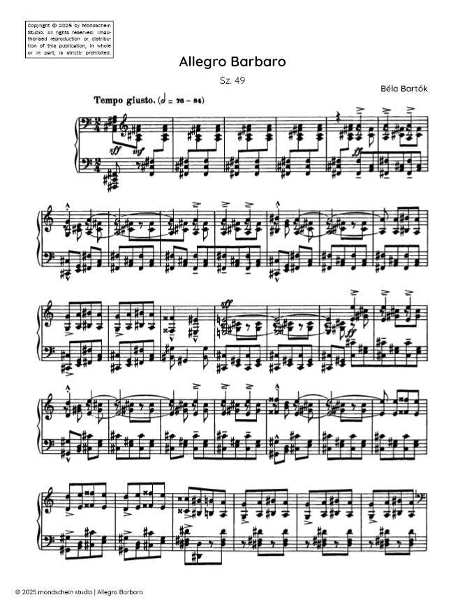 Bartok - Allegro Barbaro, Sz. 49 - Mondschein Studio - Piano (Digital Download)