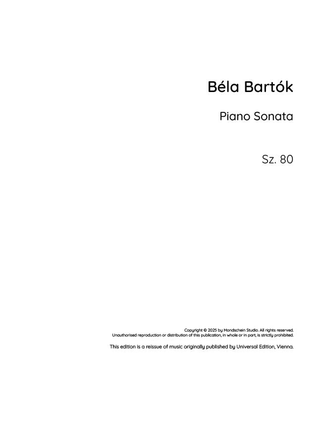 Bartok - Piano Sonata, Sz. 80 - Mondschein Studio - Piano (Digital Download)