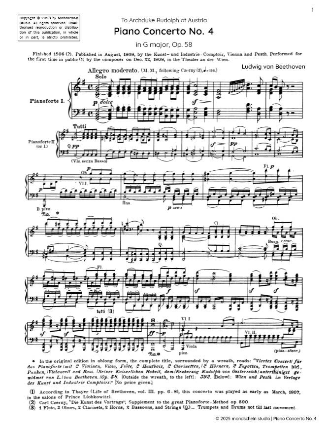 Beethoven - Piano Concerto No. 4 in G major (with Beethoven's Cadenzas), Op. 58 - Piano (Digital Download)