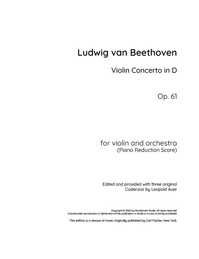 Beethoven - Violin Concerto in D, Op. 61 - Violin/Piano Accompaniment (Digital Download)