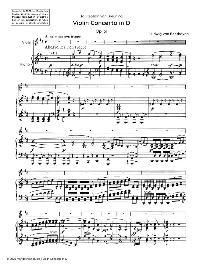 Beethoven - Violin Concerto in D, Op. 61 - Violin/Piano Accompaniment (Digital Download)