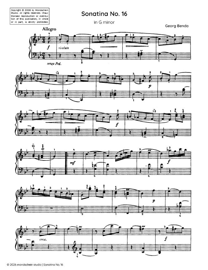 Benda - Sonatina No. 16 in G minor - Mondschein Studio - Piano (Digital Download)