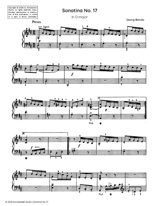 Benda - Sonatina No. 17 in D major - Mondschein Studio - Piano (Digital Download)
