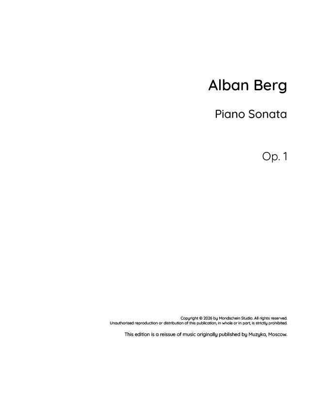 Berg - Piano Sonata, Op. 1 - Mondschein Studio - Piano (Digital Download)
