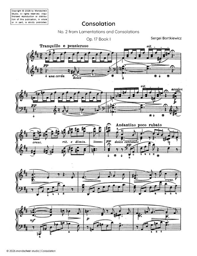 Bortkiewicz - Consolation, Op. 17 No. 2 - Piano (Digital Download)