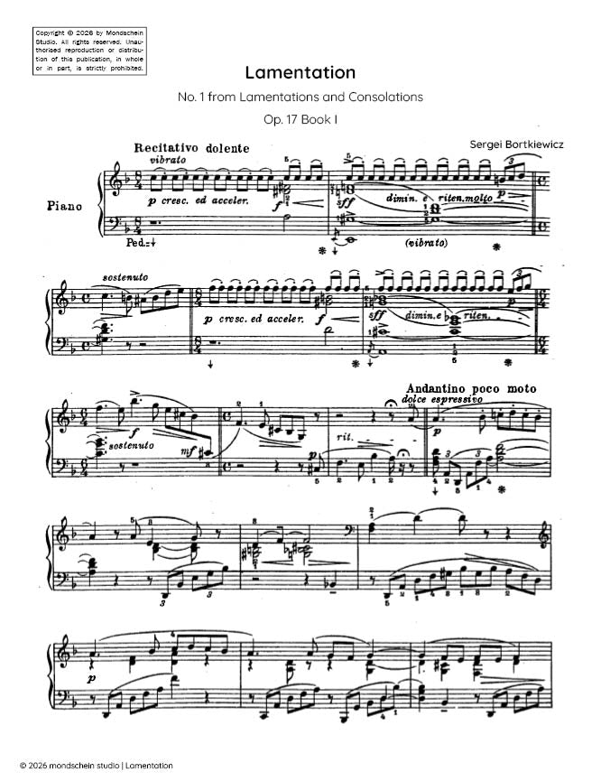 Bortkiewicz - Lamentation, Op. 17 No. 1 - Piano (Digital Download)