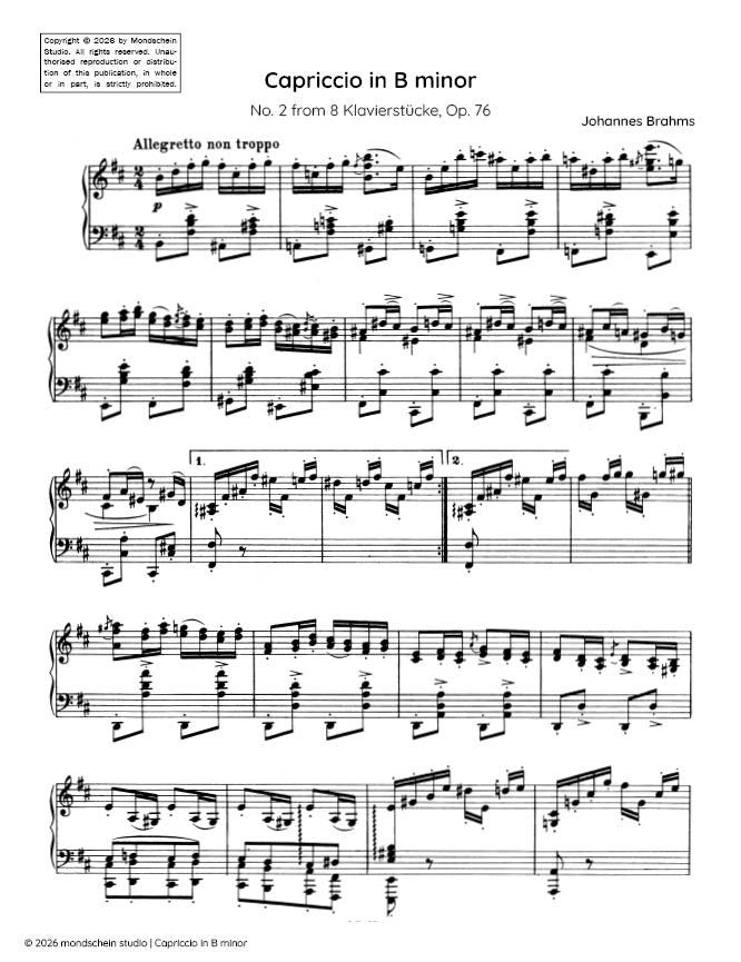 Brahms - Capriccio in B minor, No. 2 from 8 Klavierstucke, Op. 76 - Mondschein Studio - Piano (Digital Download)