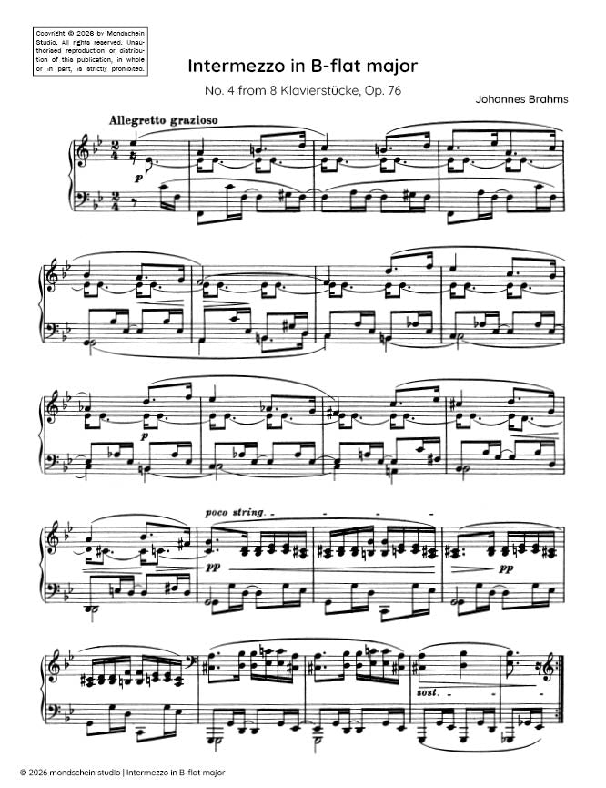 Brahms - Intermezzo in B-flat major, No. 4 from 8 Klavierstucke, Op. 76 - Mondschein Studio - Piano (Digital Download)