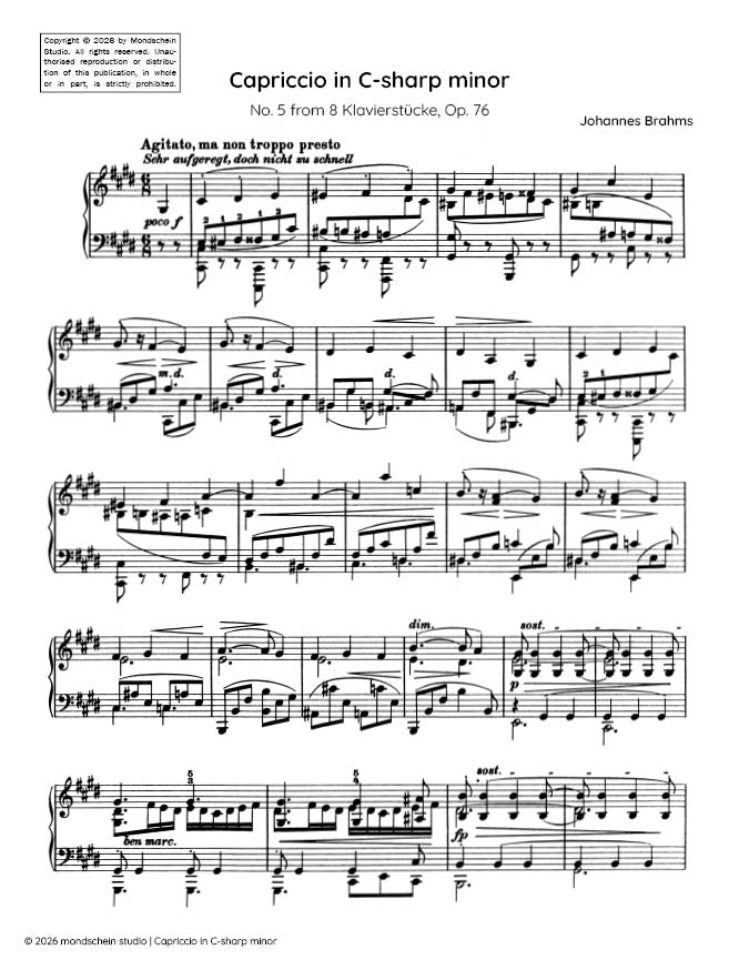 Brahms - Capriccio in C-sharp minor, No. 5 from 8 Klavierstucke, Op. 76 - Mondschein Studio - Piano (Digital Download)
