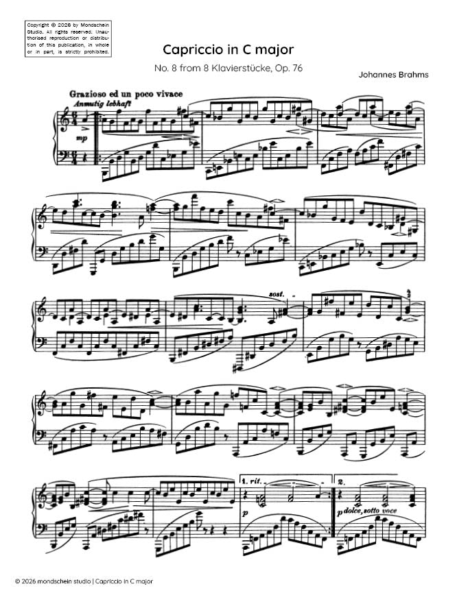 Brahms - Capriccio in C major, No. 8 from 8 Klavierstucke, Op. 76 - Mondschein Studio - Piano (Digital Download)