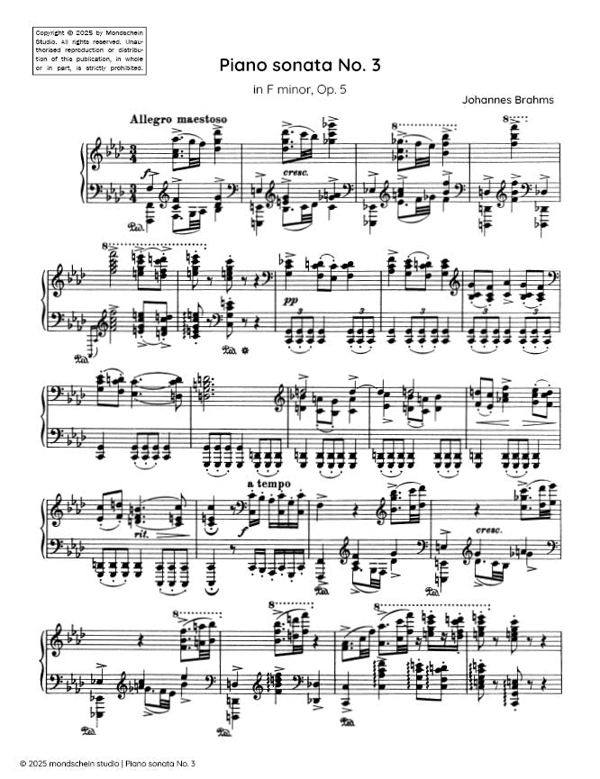Brahms - Piano sonata No. 3 in F minor, Op. 5 - Piano (Digital Download)
