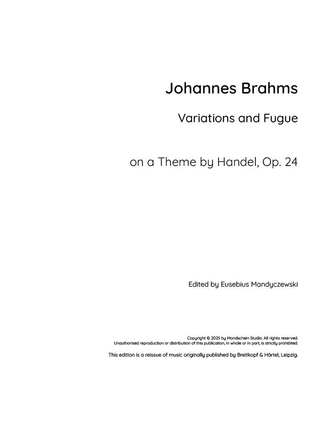 Brahms - Variations and Fugue on a theme by Handel, Op. 23 - Piano (Digital Download)