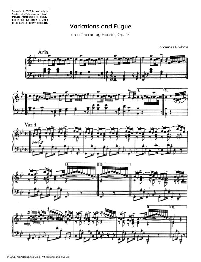 Brahms - Variations and Fugue on a theme by Handel, Op. 23 - Piano (Digital Download)