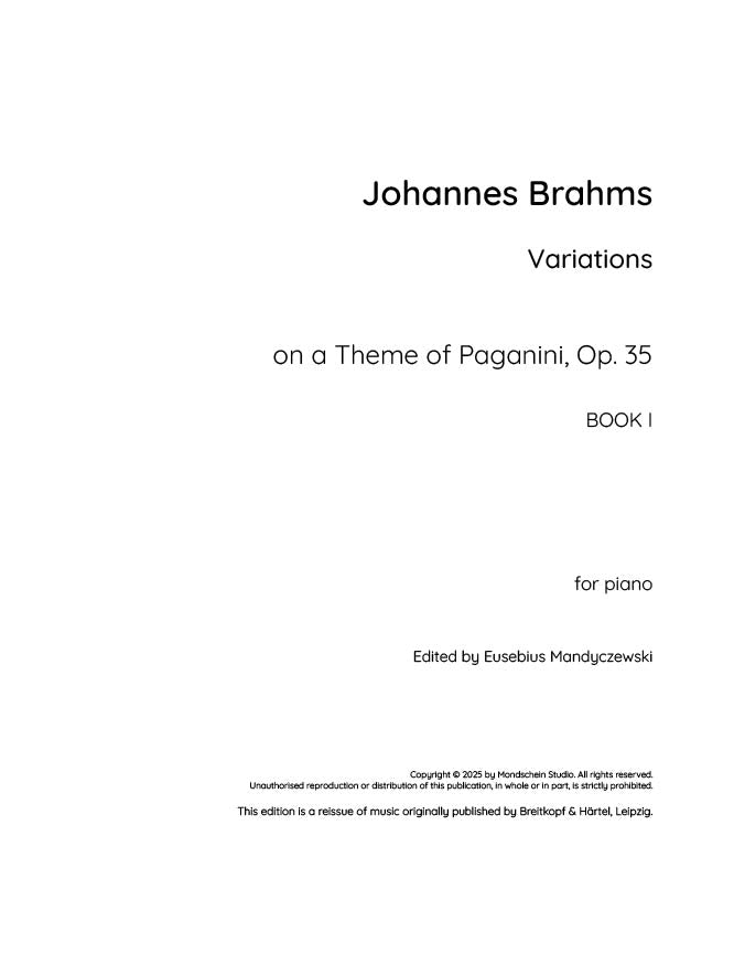 Brahms - Variations on a Theme of Paganini, Op. 35, Book I - Mondschein Studio - Piano (Digital Download)