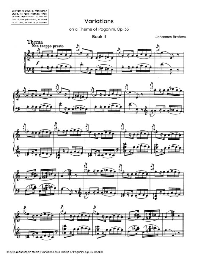 Brahms - Variations on a Theme of Paganini, Op. 35, Book II - Piano (Digital Download)