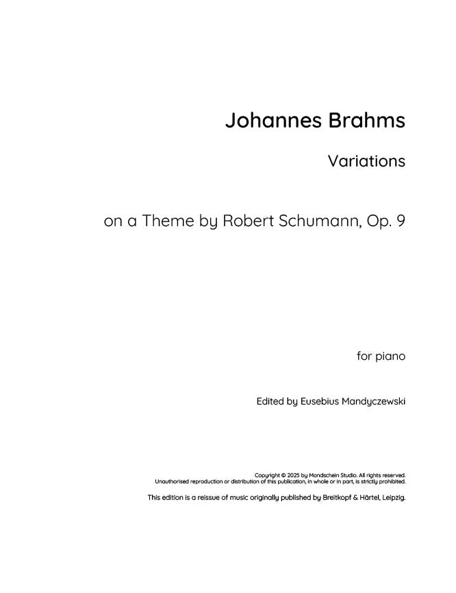 Brahms - Variations on a Theme by Robert Schumann, Op. 9 - Mondschein Studio - Piano (Digital Download)