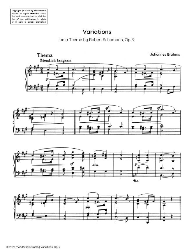 Brahms - Variations on a Theme by Robert Schumann, Op. 9 - Mondschein Studio - Piano (Digital Download)