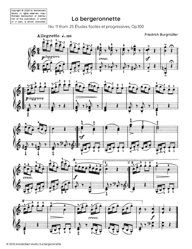 Burgmuller - La bergeronnette, Op. 100, No. 11 - Mondschein Studio - Piano (Digital Download)