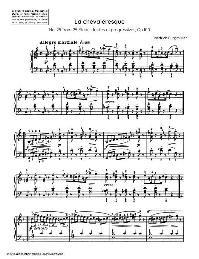 Burgmuller - La chevaleresque, Op. 100, No. 25 - Mondschein Studio - Piano (Digital Download)