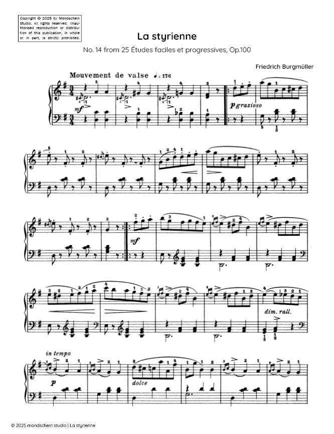 Burgmuller - La styrienne, Op. 100, No. 14 - Mondschein Studio - Piano (Digital Download)