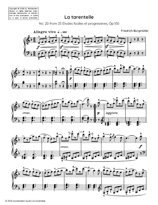 Burgmuller - La tarentelle, Op. 100, No. 20 - Mondschein Studio - Piano (Digital Download)